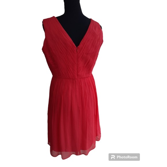 Donna Morgan 100% Silk Textured A Line Dress Red Lined Size 12 Sleeveless Zipper - Picture 2 of 8